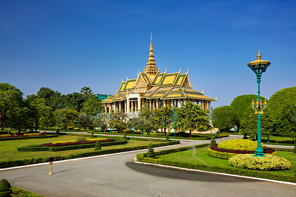 Golden roofed palace in lush gardens Phnom Penh Cambodia. Digital Download