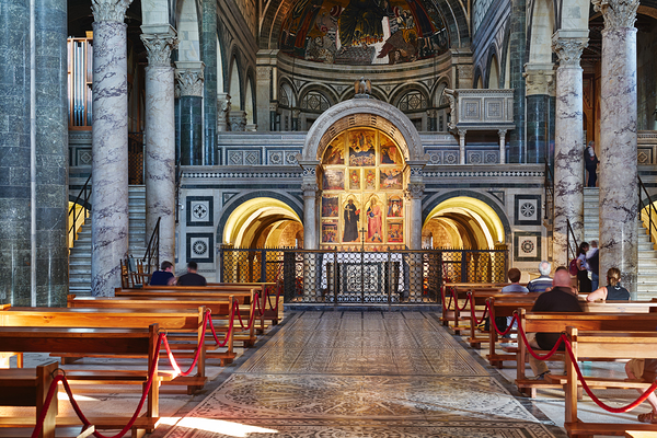 People walk inside basilica di san miniato in Florence Tuscany Digital Download