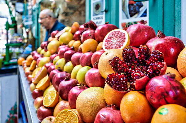 Fresh fruit stall in old city of Jerusalem filled with colorful  Digital Download