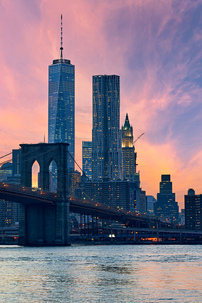 Brooklyn Bridge and Manhattan skyline during sunset in New York Digital Download