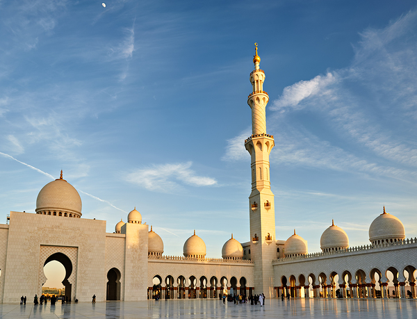 Visit the Sheikh Zayed Grand Mosque at sunset in Abu Dhabi Digital Download