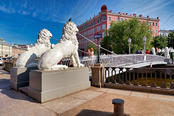 Lions guard the bridge in Saint Petersburg on a sunny day Digital Download