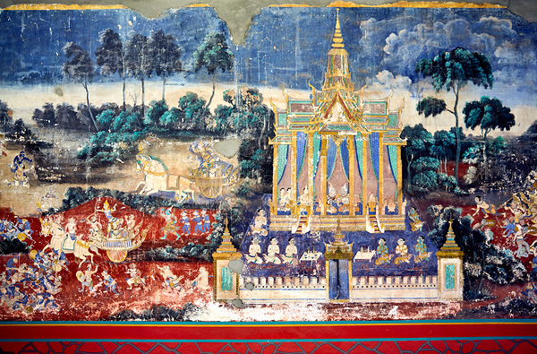 Ancient mural depicting temple figures and scenes of life. Digital Download