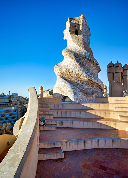 Rooftop views of Casa Mila in sunny Barcelona Digital Download