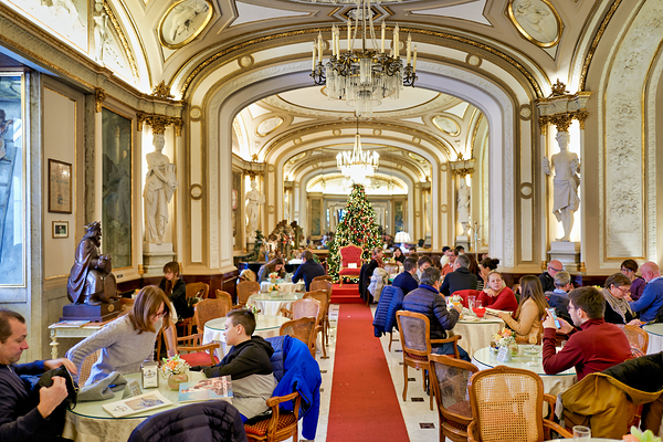 Visitors enjoy coffee and food at Caffe Gambrinus in Naples Digital Download