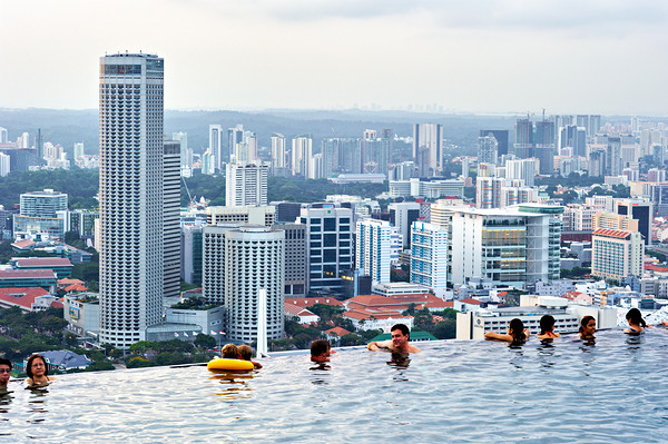 Visitors enjoy the Infinity Pool at Marina Bay Sands Digital Download