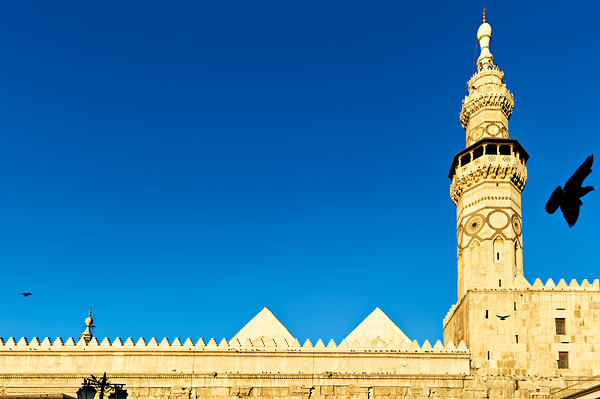 Mosque tower in Damascus against clear blue sky Digital Download