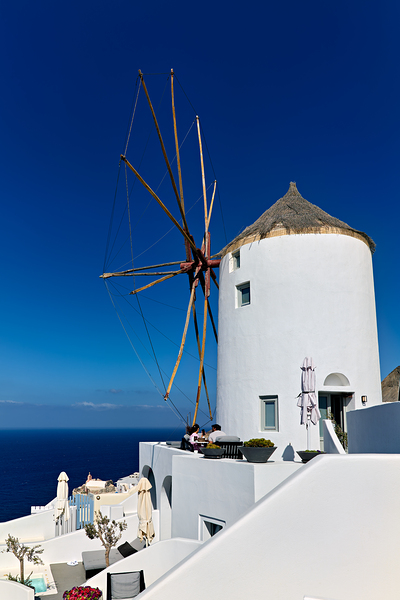 Santorini windmill and white architecture overlooking the blue s Digital Download