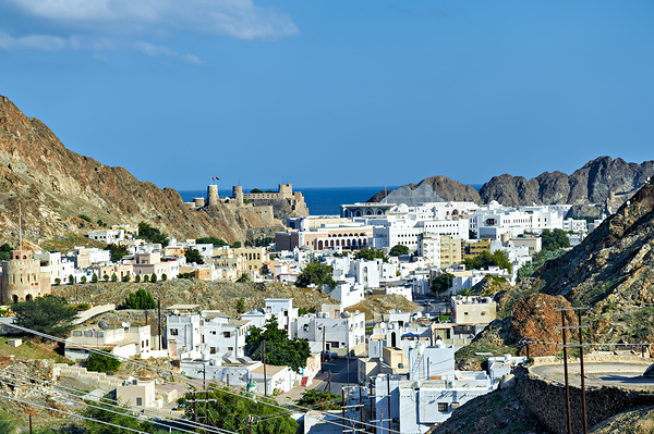 Cityscape of Muscat Oman with mountains and ocean view Digital Download