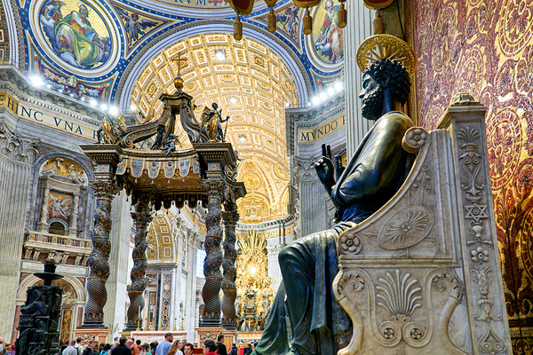 Saint Peters Basilica interior with Saint Peter statue in Rome Digital Download
