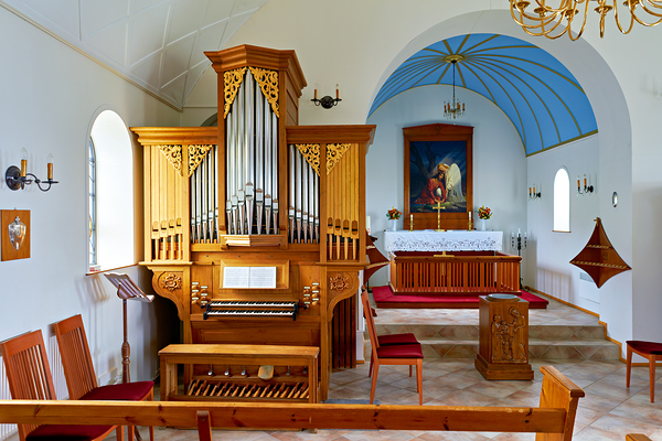 Wooden church interior with organ in Vik i Myrdal Iceland Digital Download