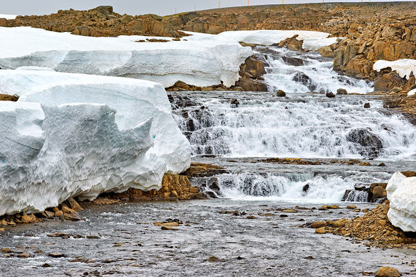 Flowing water and snow near Djupvegur in Iceland Digital Download