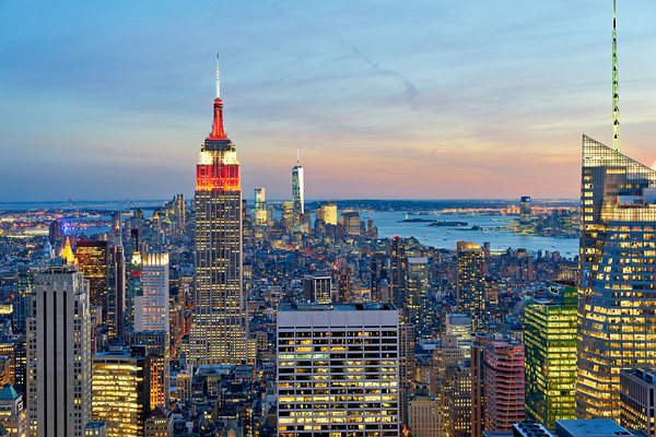 Manhattan aerial view showing Empire State Building at sunset Digital Download