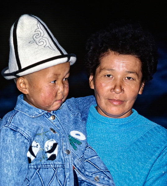 Uzbekistan mother and child in traditional attire during daytime Digital Download