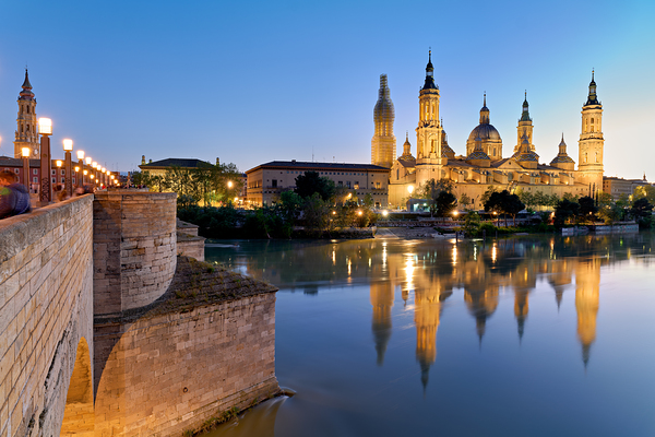 Zaragoza. Saragossa. Aragon. Spain. Cathedral Basilica of Our Lady of the Pillar and river Ebro at sunset Digital Download