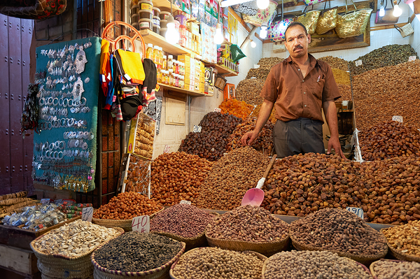 Dried fruit sale in souk of Marrakesh Morocco during daytime Digital Download