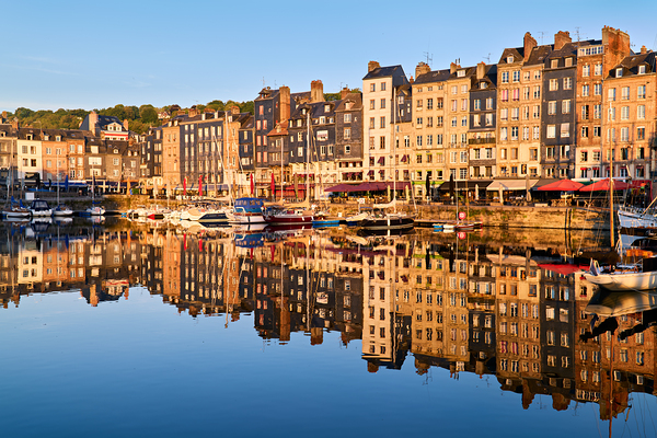 Sunrise view of Honfleur harbor in Normandy France with reflect Digital Download