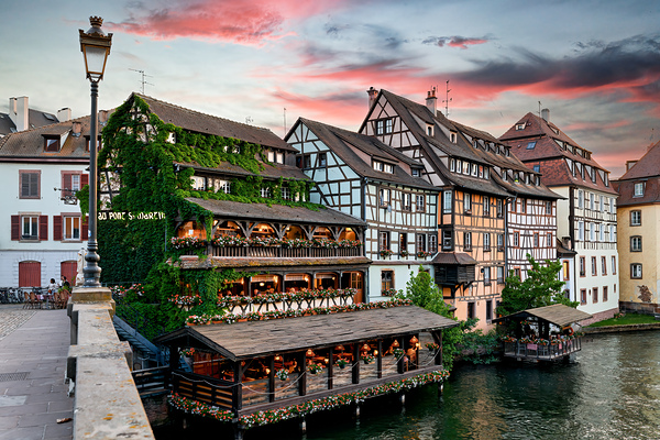 Evening dinner at Petit France district in Strasbourg Alsace Digital Download