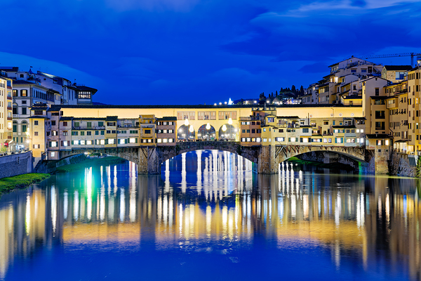 Ponte Vecchio bridge in Florence under evening sky over river Ar Digital Download