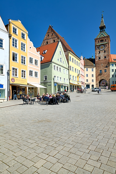 People enjoy meals in Hauptplatz square in Landsberg am Lech Ger Digital Download