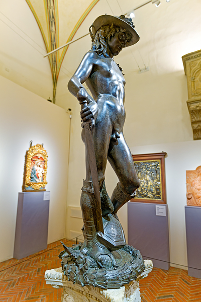 Bronze David stands in Museo Nazionale del Bargello in Florence Digital Download