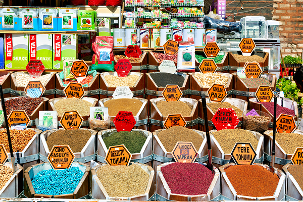 Spices and herbs displayed at Grand Bazaar in Istanbul Digital Download
