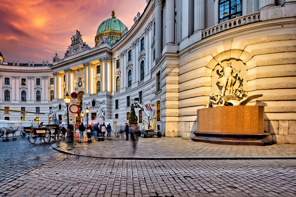 Hofburg Palace Vienna illuminated at dusk with festive street  Digital Download