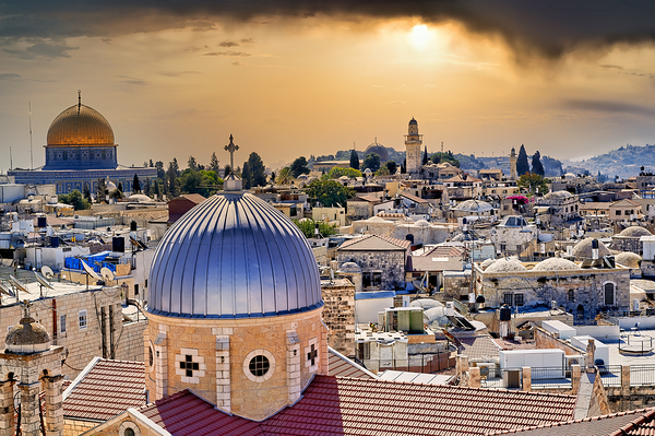 Dramatic sunset over the old city of Jerusalem in Israel Digital Download