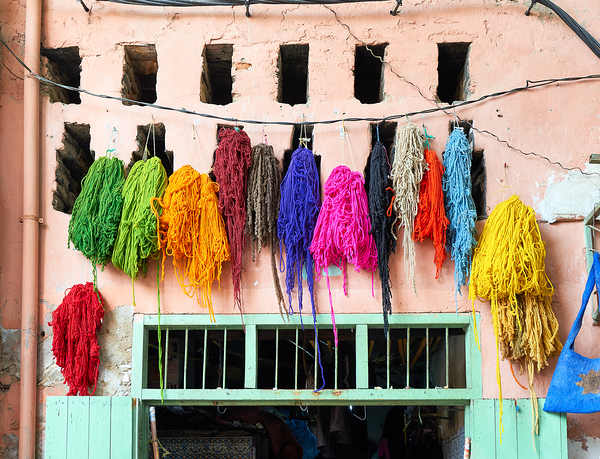 Hanging dyed threads in the dyers souk of Marrakesh Morocco Digital Download