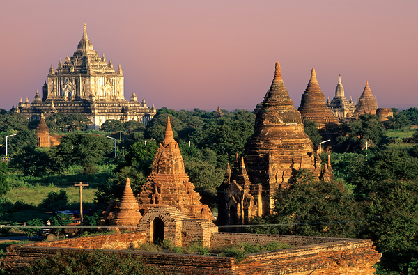 Temples in Bagan during sunset with ancient architecture visible Digital Download
