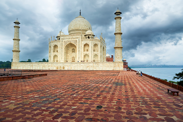 Taj Mahal in Agra during cloudy weather with empty courtyard Digital Download