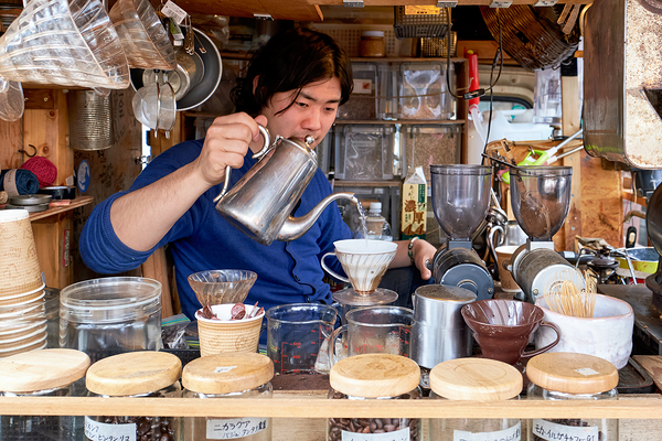 Street stall in Tokyo serving coffee and tea to customers Digital Download