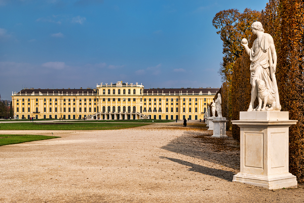 Schönbrunn Palace Vienna with statues and autumn trees. Digital Download