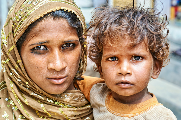 Mother and son standing together in Mandawa Rajasthan Digital Download