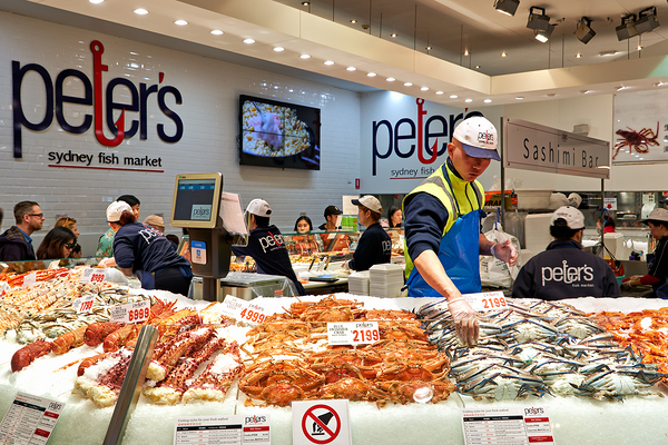 Peters Sydney Fish Market displays fresh seafood for sale. Digital Download