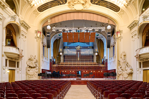 Grand concert hall with organ and empty seats. Digital Download