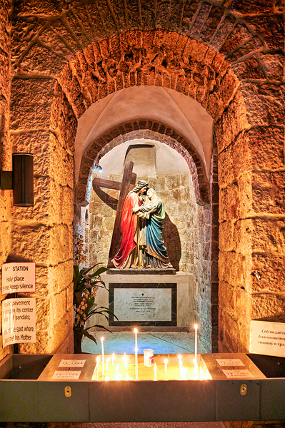 Statue of Mary and Jesus in a chapel with candles Digital Download