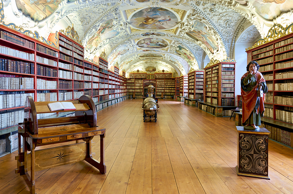 Vast ornate library with countless books painted ceiling and  Digital Download