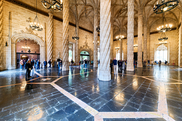 Visitors explore Lonja de la Seda in Valencia Spain Digital Download