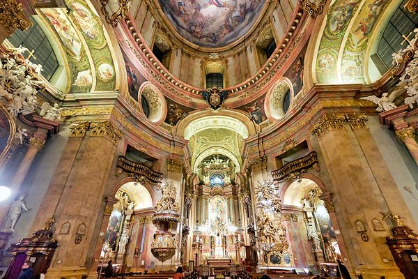 Grand Baroque church interior richly decorated with frescoes an Digital Download