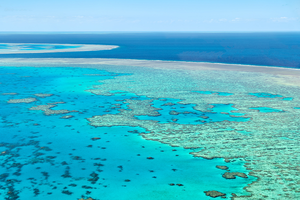 Aerial view of the Great Barrier Reefs turquoise waters. Digital Download