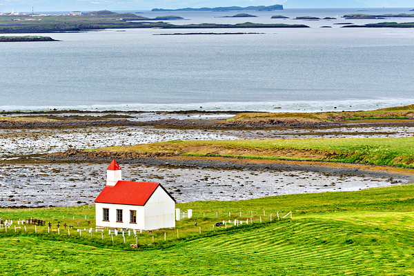 Church stands in western fjords of Iceland near the sea Digital Download