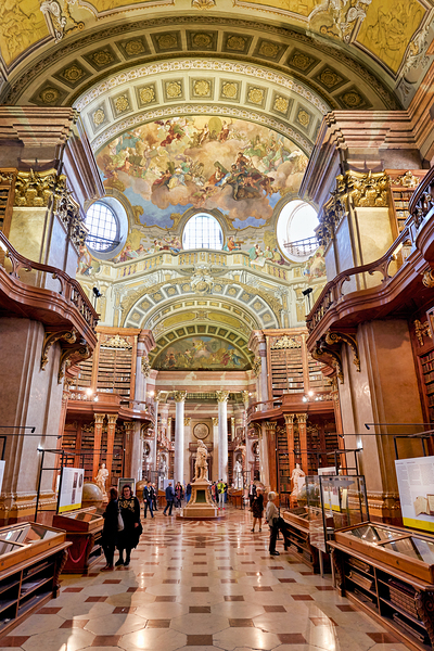 Grand historic library interior with ornate architecture and fre Digital Download