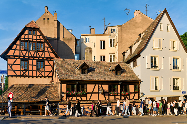 Historic houses and people walking in Petit France Strasbourg Digital Download