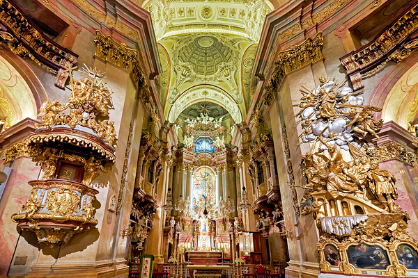 Stunning Baroque church interior rich with gold and religious a Digital Download