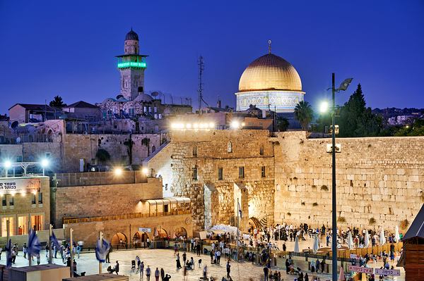 Sunset view of Dome of the Rock and Wailing Wall in Jerusalem Digital Download