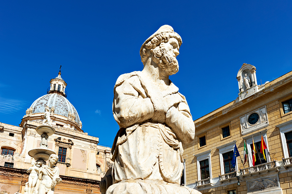 Fountain at Piazza Pretoria in Palermo displays many unique stat Digital Download