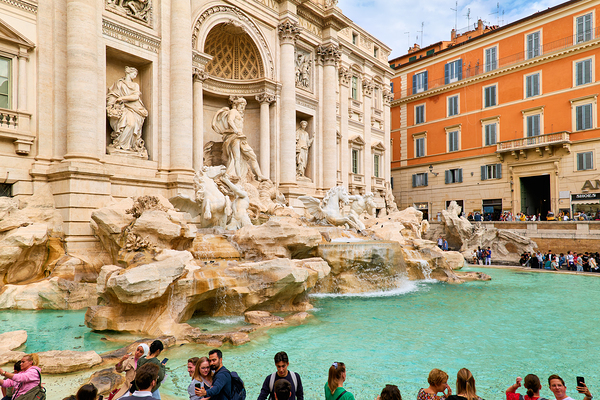 Visitors gather at Trevi Fountain in Rome Lazio Italy during the Digital Download