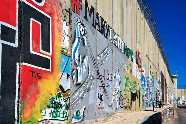 West bank separation wall with street art in Bethlehem Jerusale Digital Download
