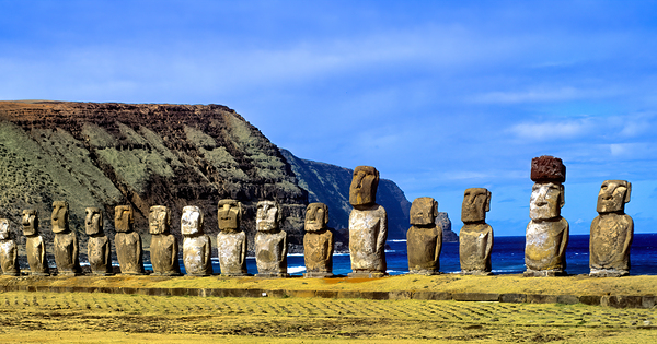 Easter Island Moai statues against ocean and cliffs. Digital Download